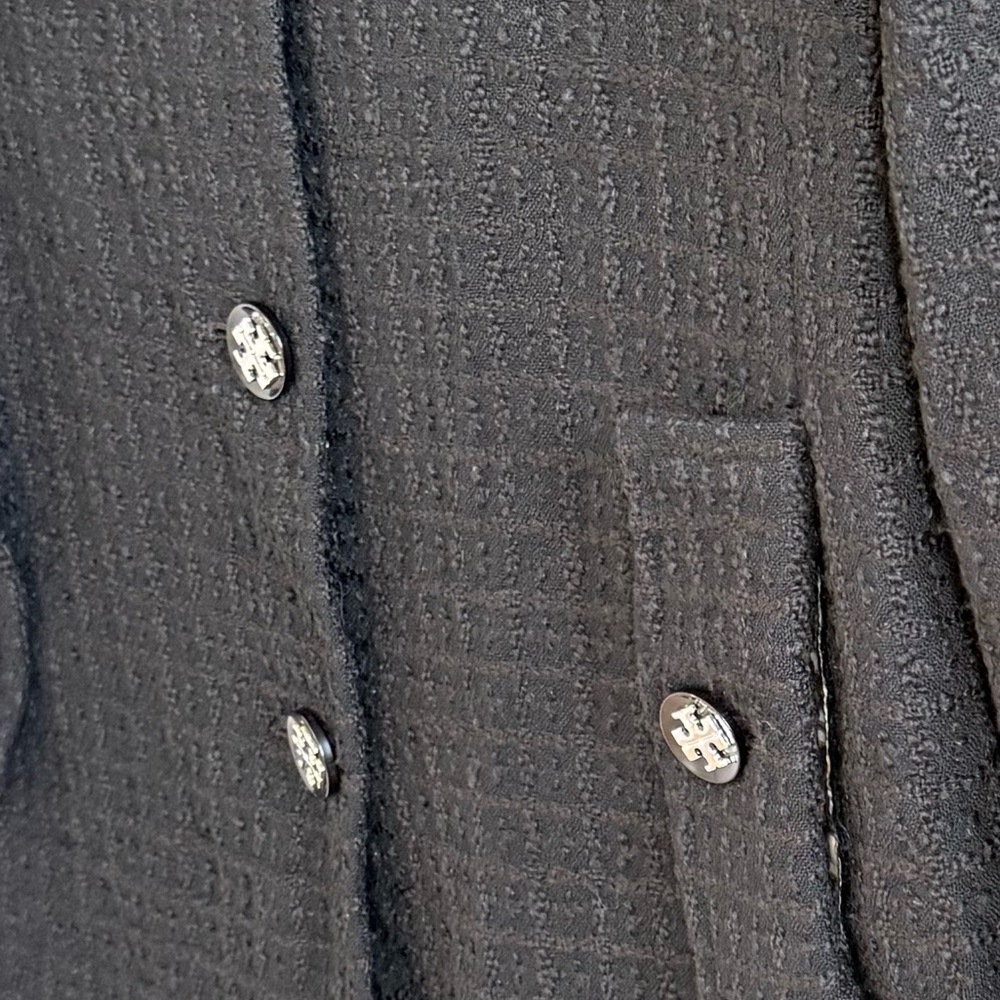 Tory Burch Black Textured Wool Coat with Logo Buttons • 8 - Picture 7 of 12